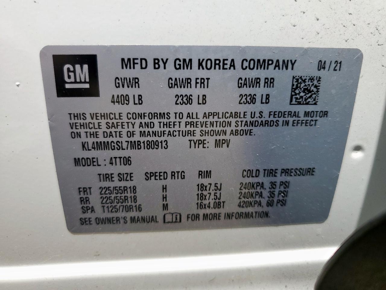 kl4mmgsl7mb180913 KL4MMGSL7MB180913 2021 Buick Encore Gx Essence