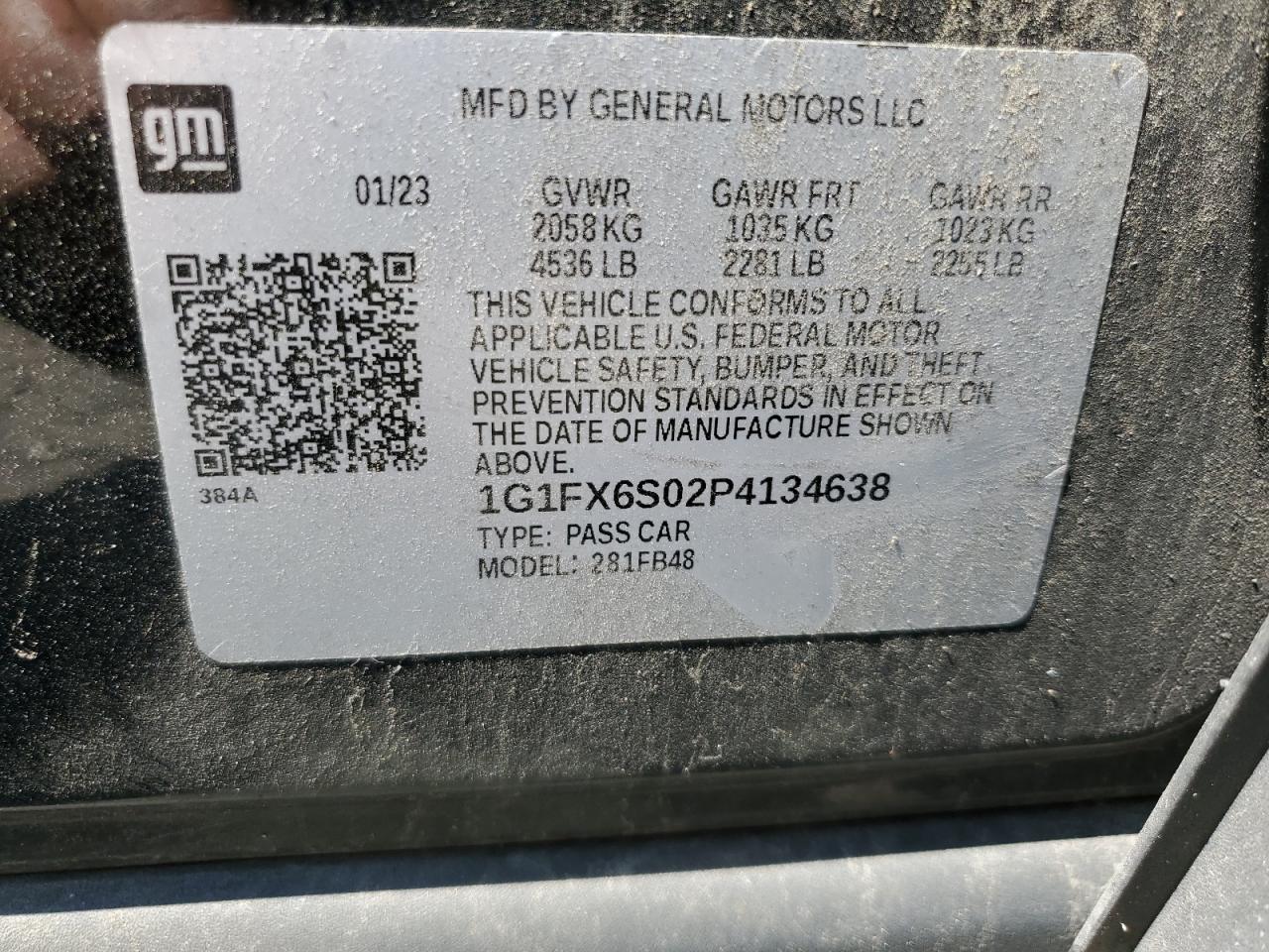 2023 Chevrolet Bolt Ev 2Lt VIN: 1G1FX6S02P4134638 Lot: 63588735