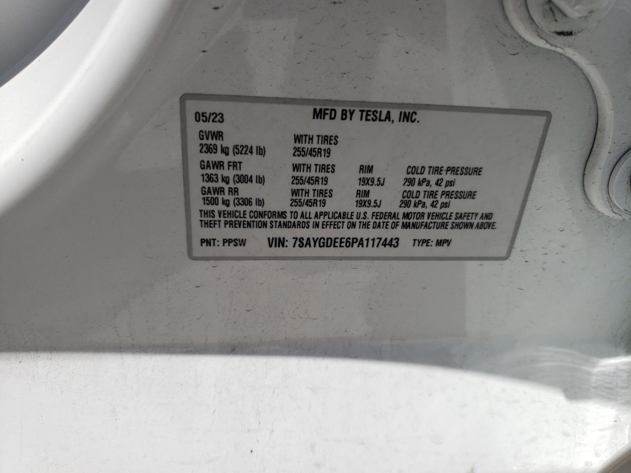 2023 Tesla Model Y VIN: 7SAYGDEE6PA117443 Lot: 62887265