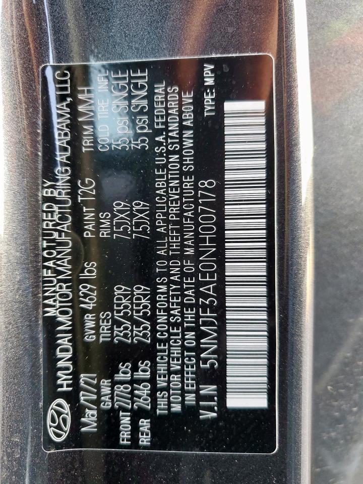 5nmjf3ae0nh007178 5NMJF3AE0NH007178 2022 Hyundai Tucson Sel