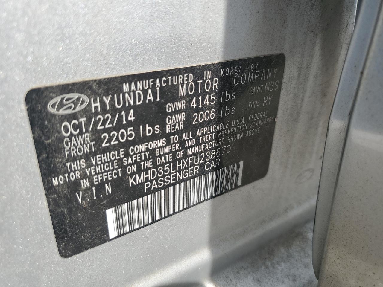 2015 Hyundai Elantra Gt VIN: KMHD35LHXFU238670 Lot: 65526795