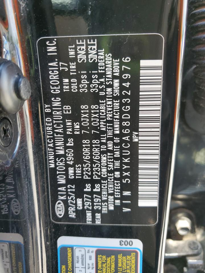 2013 Kia Sorento Ex VIN: 5XYKUCA68DG324976 Lot: 64714135