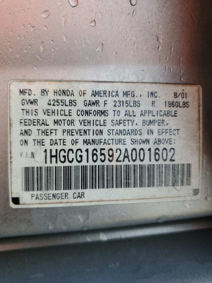 2002 Honda Accord Ex VIN: 1HGCG16592A001602 Lot: 65413855