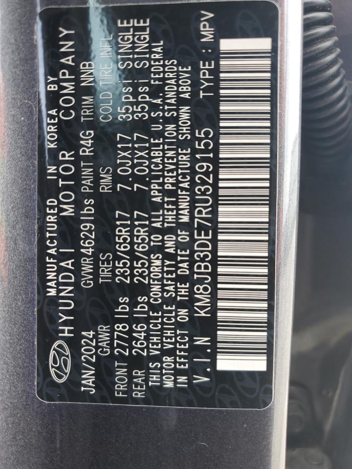 2024 Hyundai Tucson Sel VIN: KM8JB3DE7RU329155 Lot: 63822065