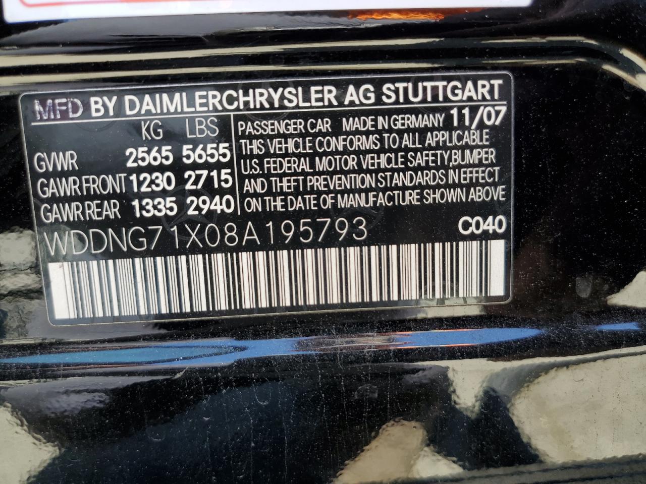 2008 Mercedes-Benz S 550 VIN: WDDNG71X08A195793 Lot: 63452355