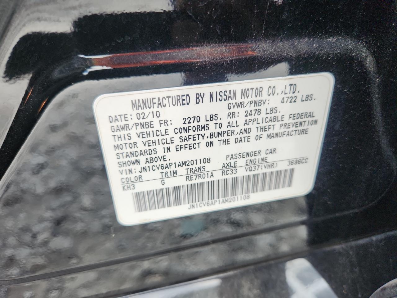 2010 Infiniti G37 Base VIN: JN1CV6AP1AM201108 Lot: 64902785