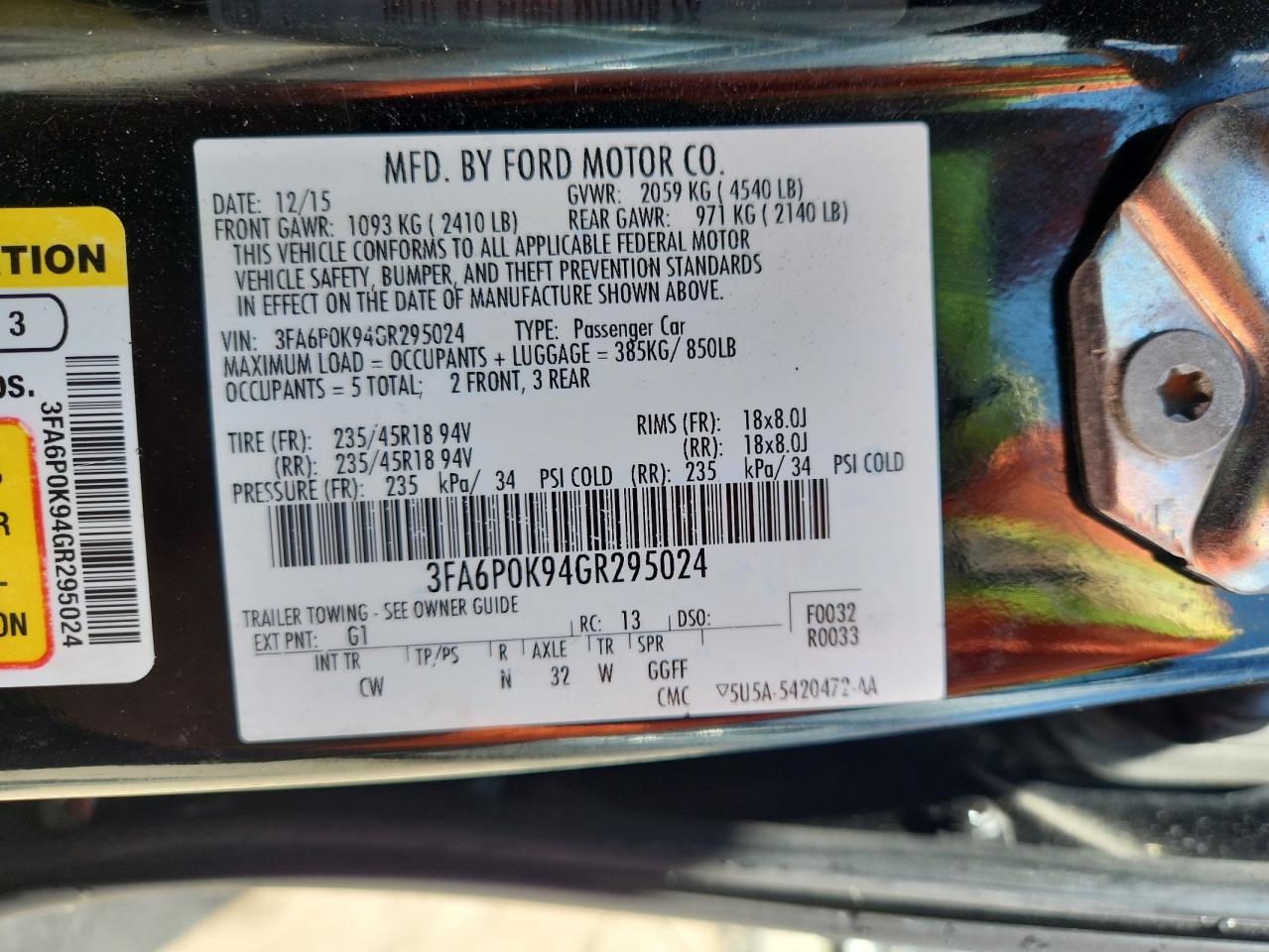 2016 Ford Fusion Titanium VIN: 3FA6P0K94GR295024 Lot: 65425365