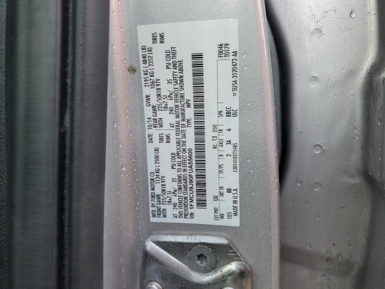 2015 Ford Escape Titanium VIN: 1FMCU9J90FUA55600 Lot: 64105145