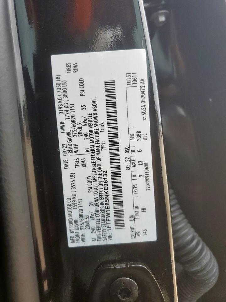 2022 Ford F150 Supercrew VIN: 1FTFW1E85NKE96132 Lot: 63117965
