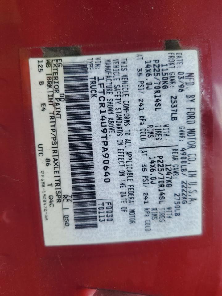 1996 Ford Ranger Super Cab VIN: 1FTCR14U9TPA90640 Lot: 65389265