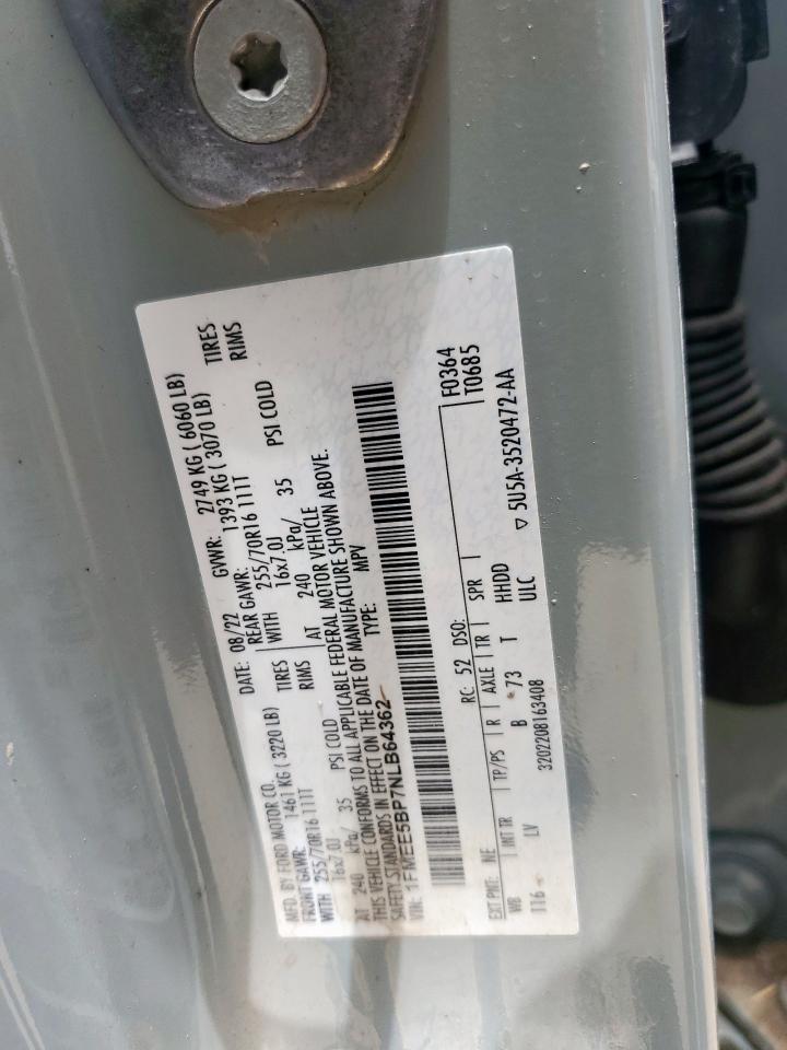 2022 Ford Bronco Base VIN: 1FMEE5BP7NLB64362 Lot: 64240595
