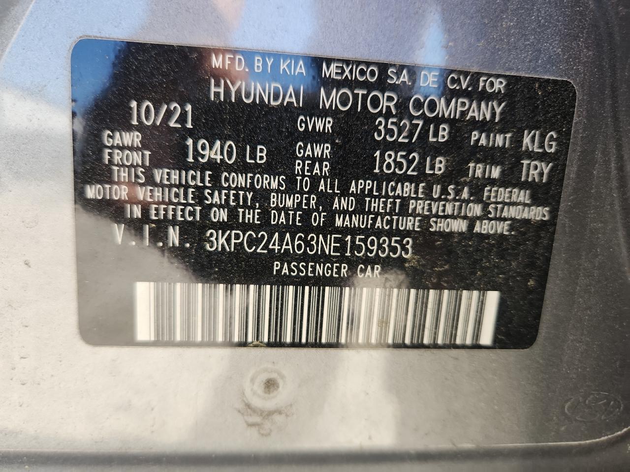 2022 Hyundai Accent Se VIN: 3KPC24A63NE159353 Lot: 64822575