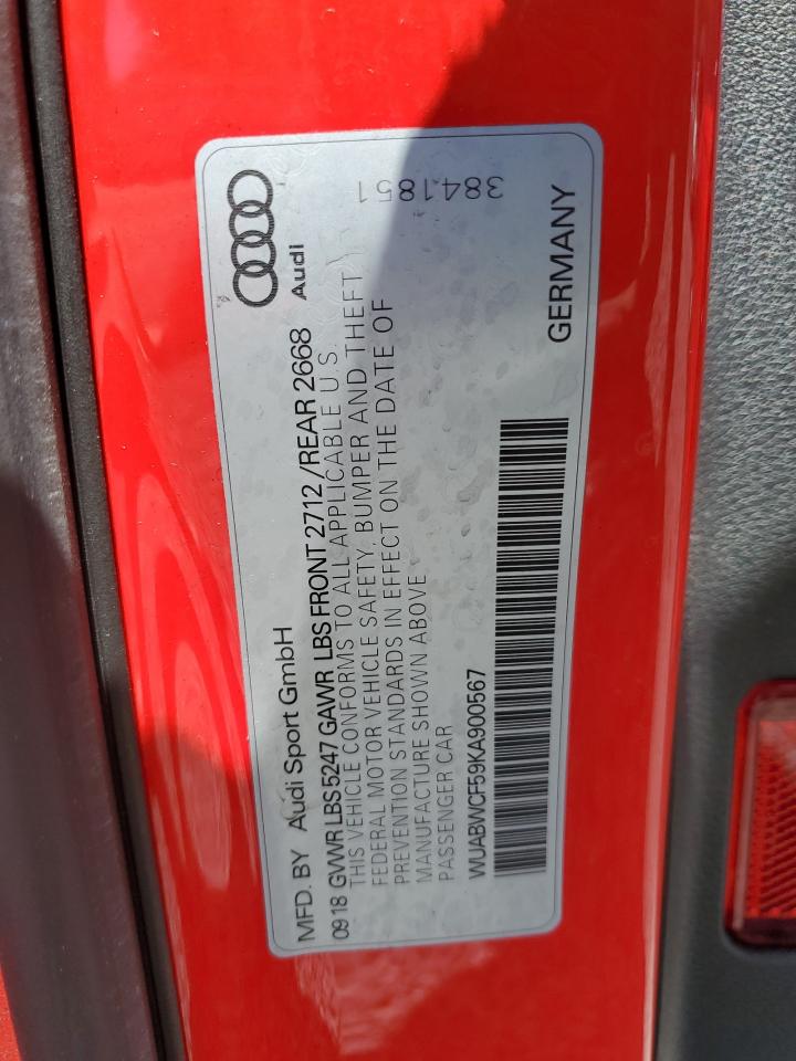 2019 Audi Rs5 VIN: WUABWCF59KA900567 Lot: 64842365