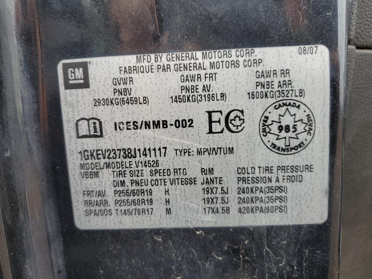 1gkev23738j141117 1GKEV23738J141117 2008 GMC Acadia Slt-1