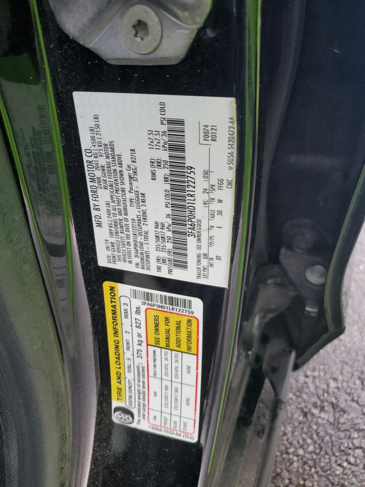 2020 Ford Fusion Se VIN: 3FA6P0HD1LR122759 Lot: 65026985