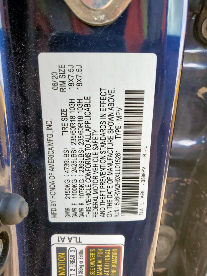 2020 Honda Cr-V Ex VIN: 5J6RW2H5XLL015281 Lot: 64519505