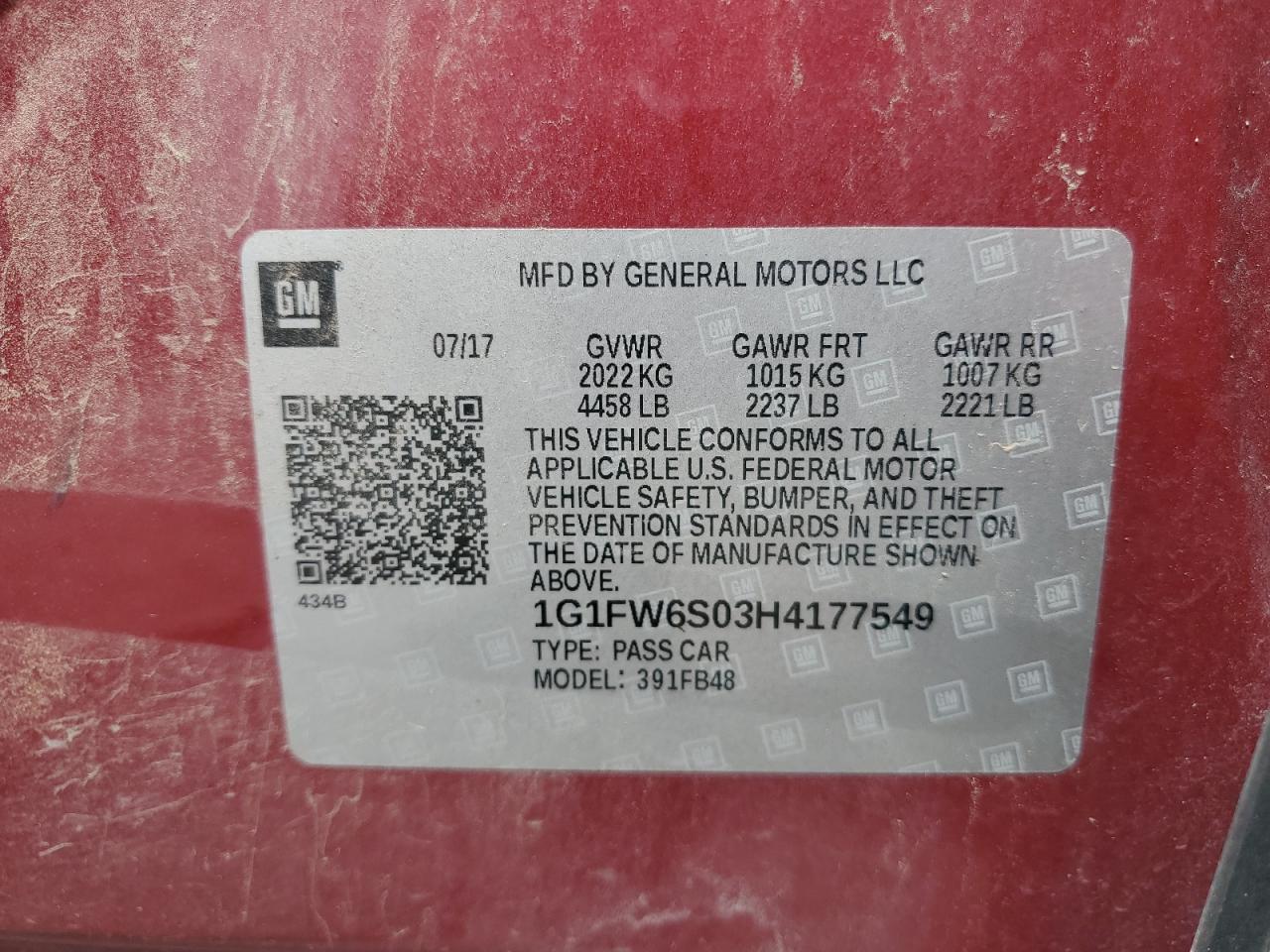 2017 Chevrolet Bolt Ev Lt VIN: 1G1FW6S03H4177549 Lot: 63330955