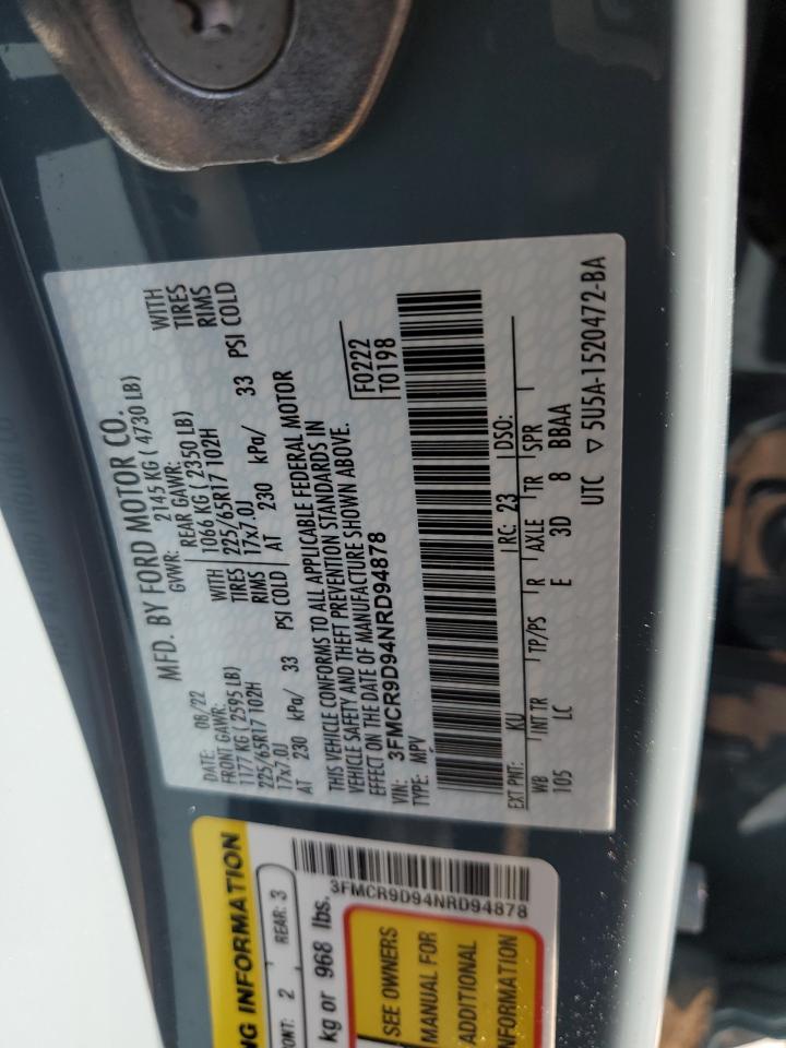 2022 Ford Bronco Sport Badlands VIN: 3FMCR9D94NRD94878 Lot: 63309865
