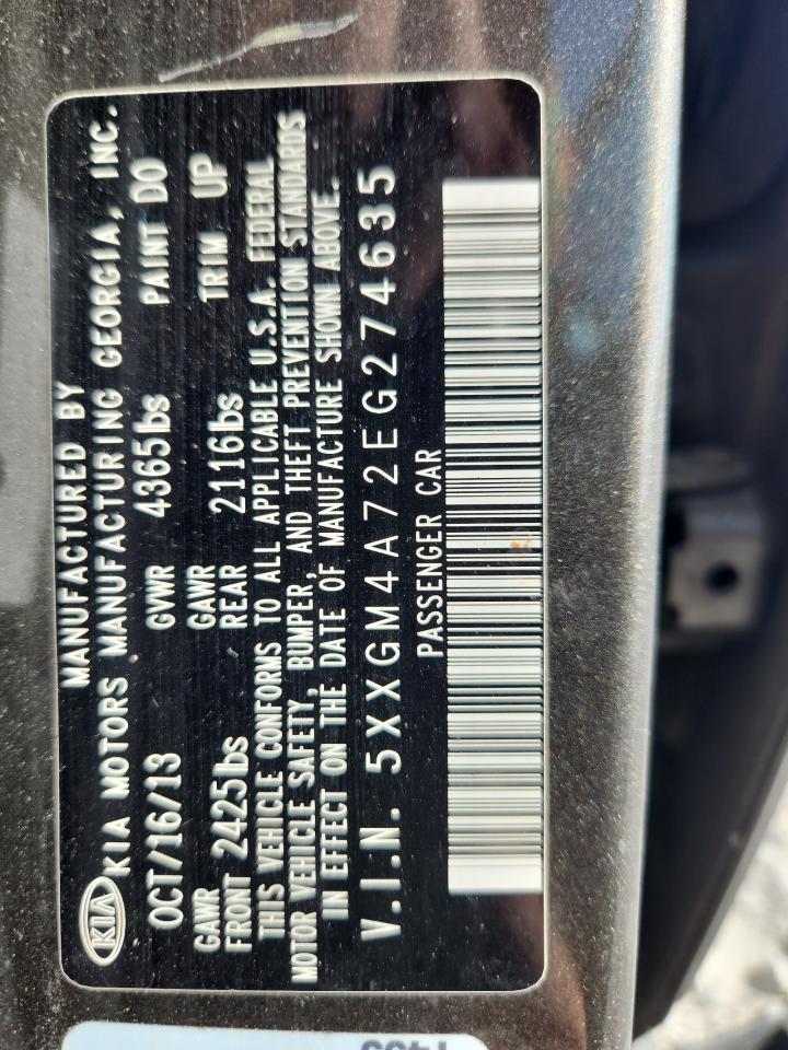 2014 Kia Optima Lx VIN: 5XXGM4A72EG274635 Lot: 63693995