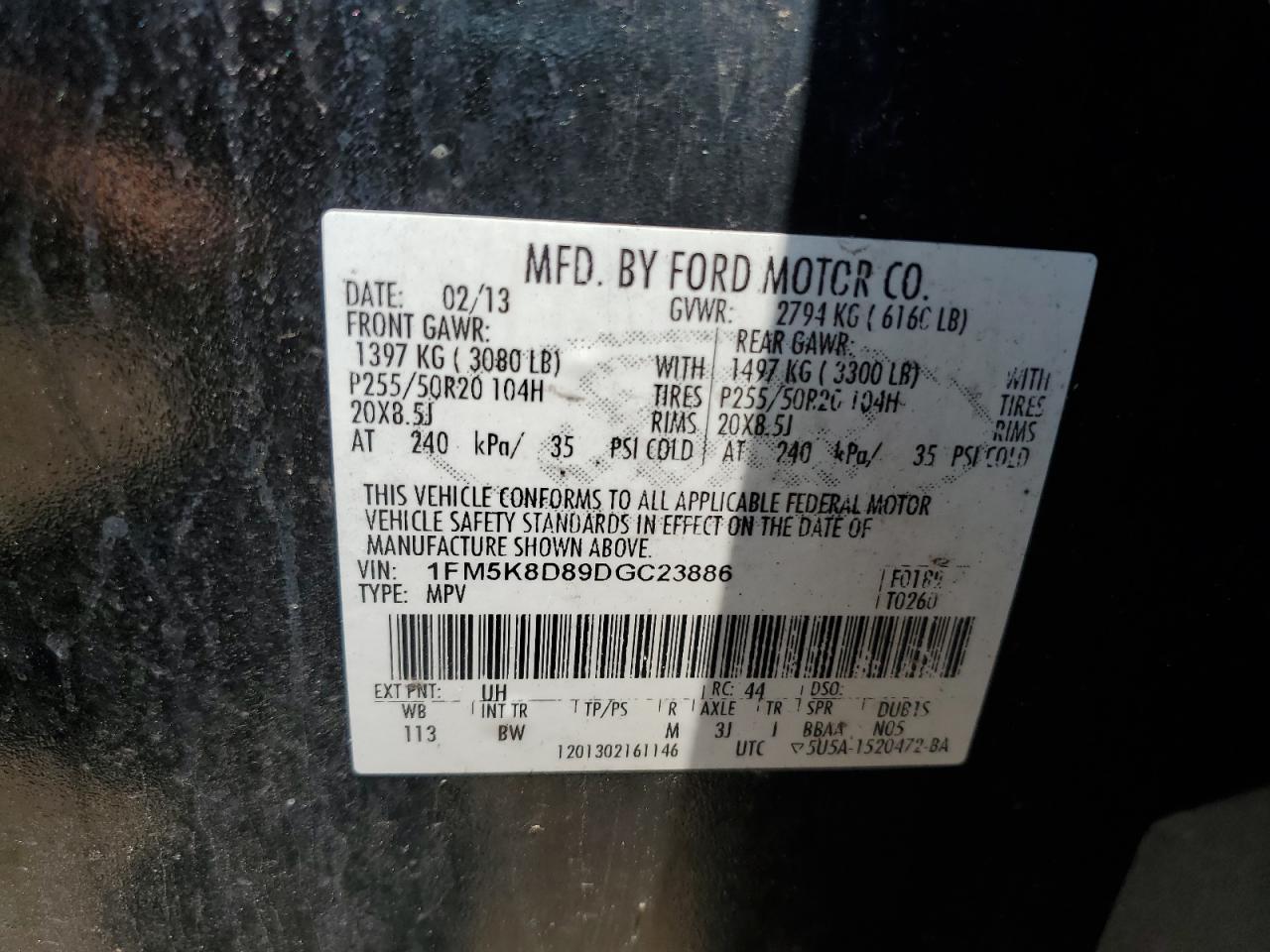 2013 Ford Explorer Xlt VIN: 1FM5K8D89DGC23886 Lot: 63498905
