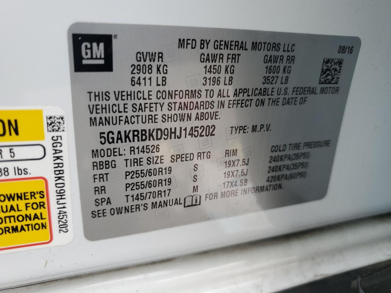2017 Buick Enclave VIN: 5GAKRBKD9HJ145202 Lot: 63051265