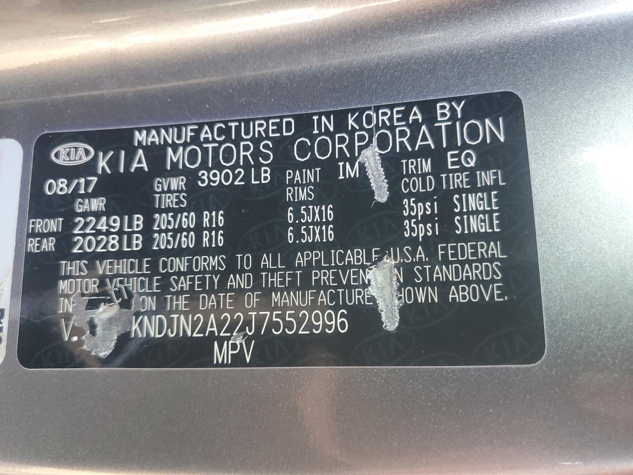 2018 Kia Soul VIN: KNDJN2A22J7552996 Lot: 65745575