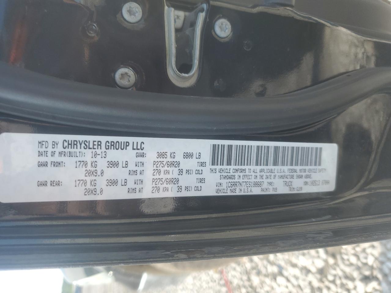 2014 Ram 1500 Laramie VIN: 1C6RR7NT7ES188687 Lot: 62862305