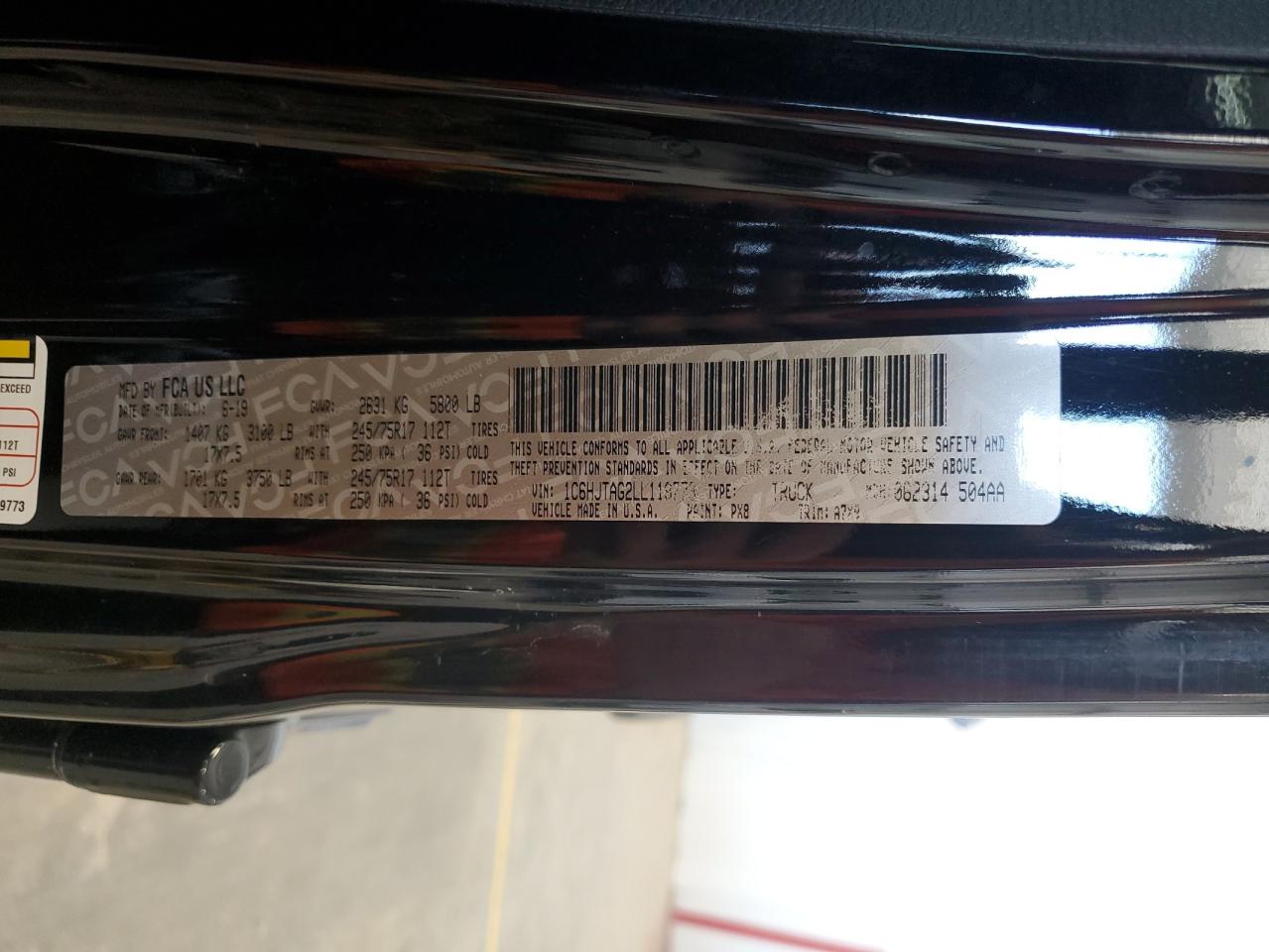 2020 Jeep Gladiator Sport VIN: 1C6HJTAG2LL119773 Lot: 62767145
