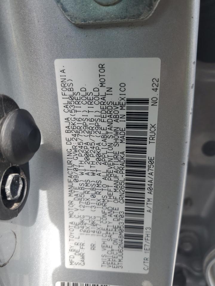 2008 Toyota Tacoma Double Cab Prerunner VIN: 3TMJU62N48M053703 Lot: 63909625