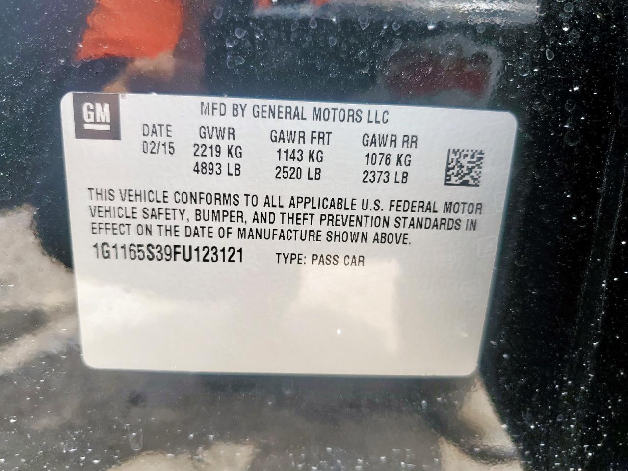 2015 Chevrolet Impala Ltz VIN: 1G1165S39FU123121 Lot: 64629495