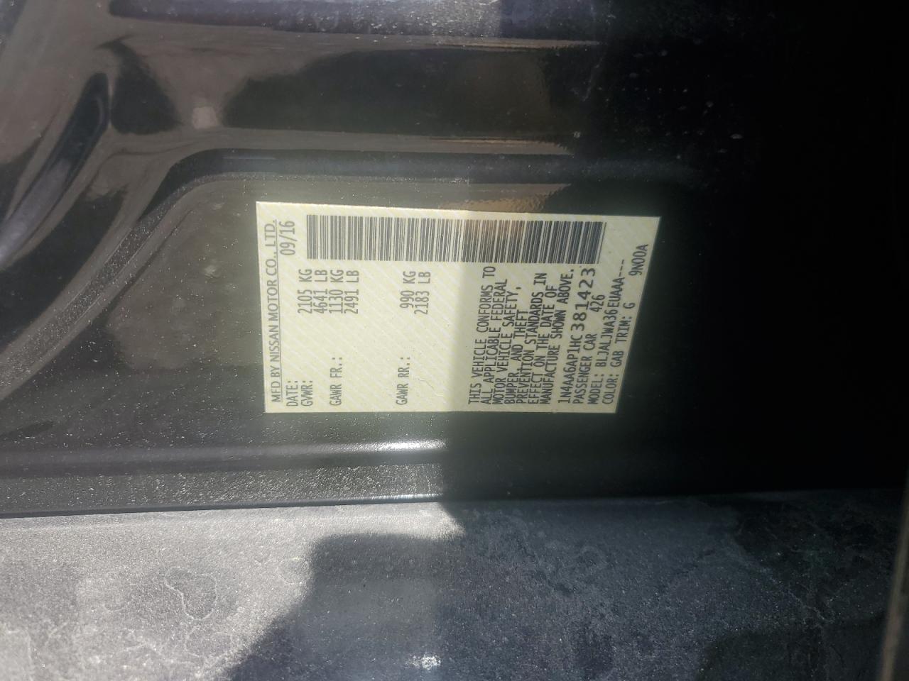1N4AA6AP1HC381423 NISSAN MAXIMA 2017