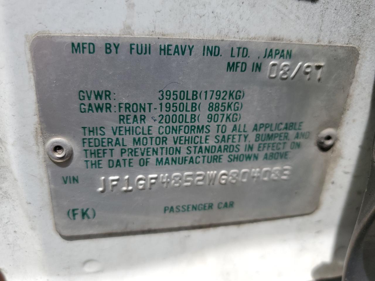 1998 Subaru Impreza Outback VIN: JF1GF4852WG804083 Lot: 64622195