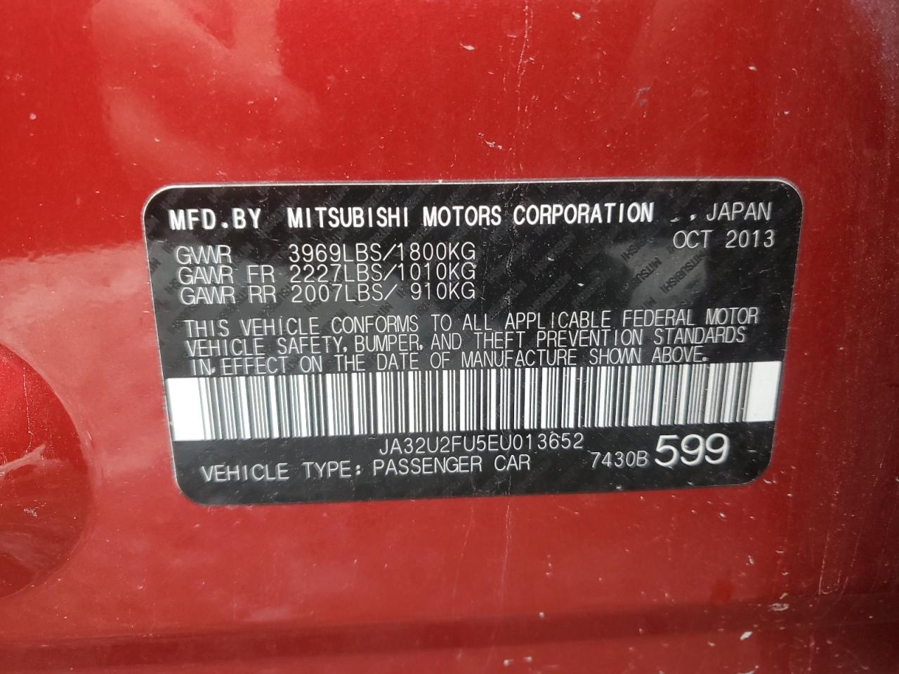 2014 Mitsubishi Lancer Es/Es Sport VIN: JA32U2FU5EU013652 Lot: 64314235