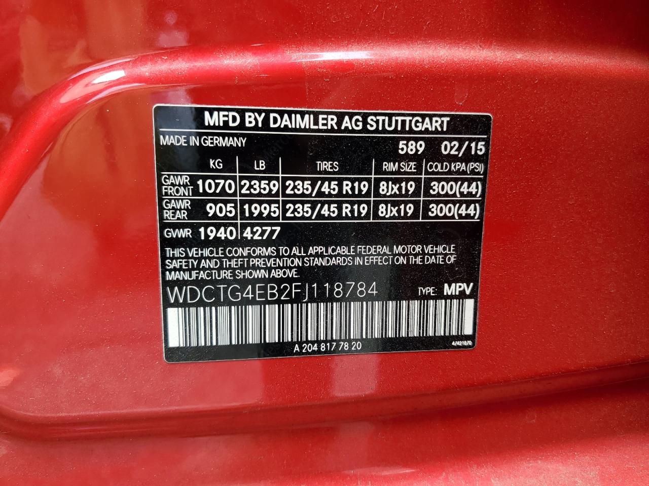 wdctg4eb2fj118784 WDCTG4EB2FJ118784 2015 Mercedes-Benz Gla 250