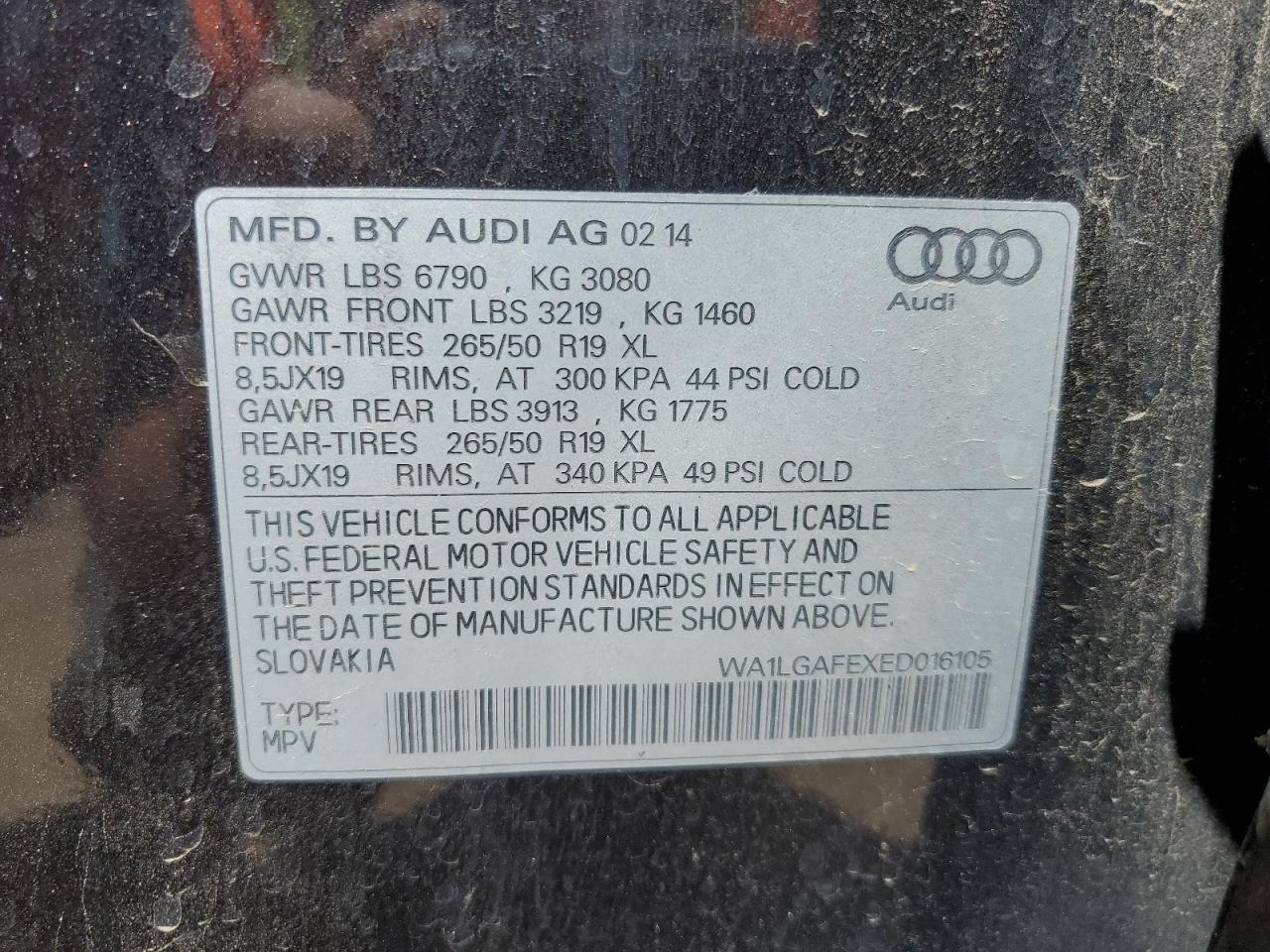 2014 Audi Q7 Premium Plus VIN: WA1LGAFEXED016105 Lot: 64299575