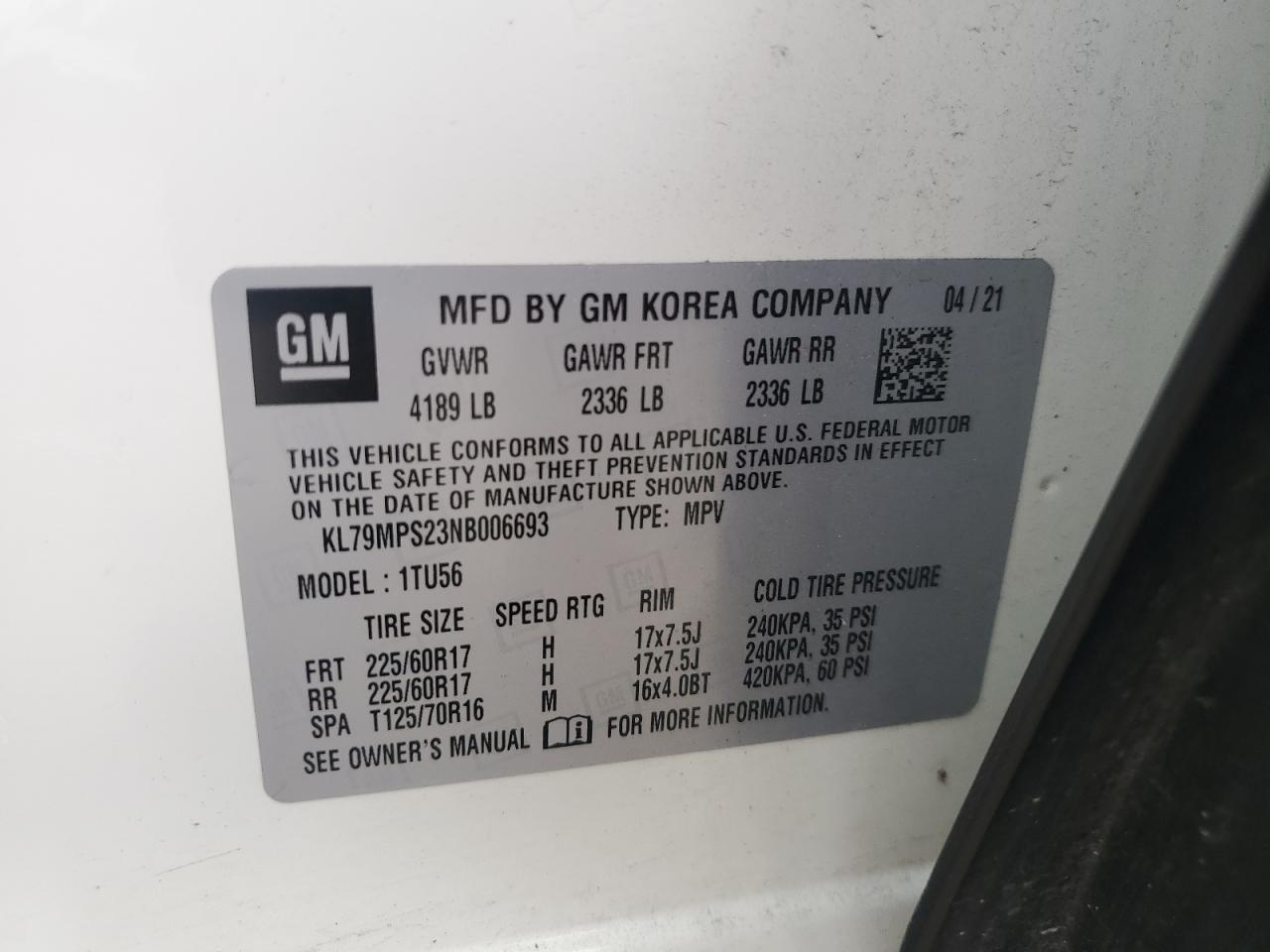 2022 Chevrolet Trailblazer Lt VIN: KL79MPS23NB006693 Lot: 64805175