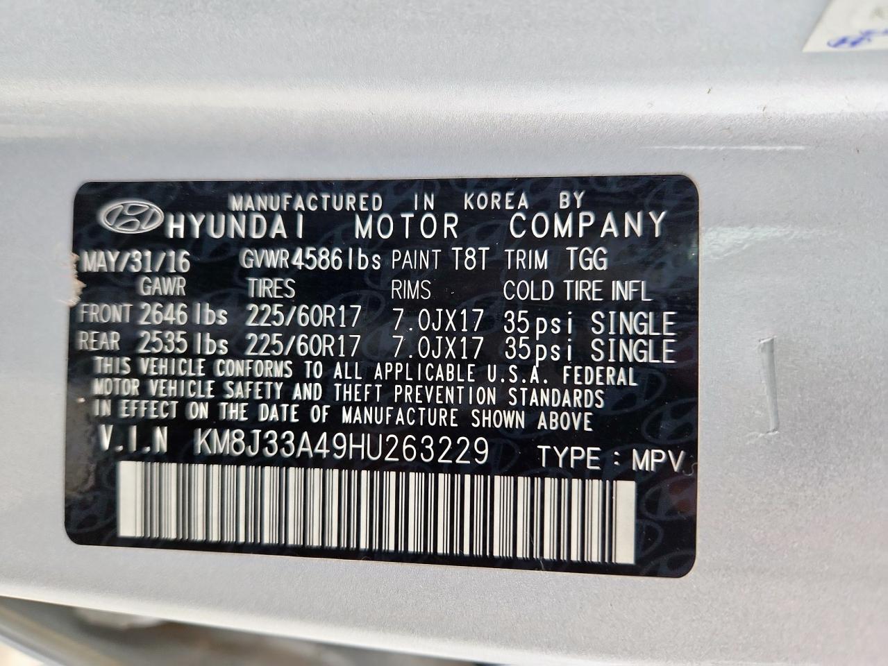 2017 Hyundai Tucson Limited VIN: KM8J33A49HU263229 Lot: 63533375