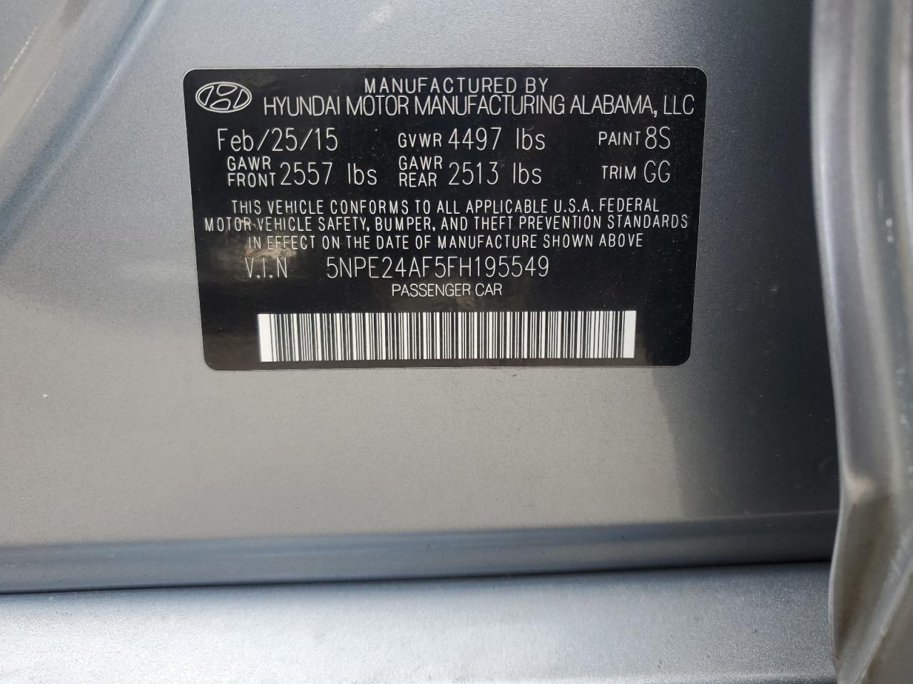 2015 Hyundai Sonata Se VIN: 5NPE24AF5FH195549 Lot: 64730595