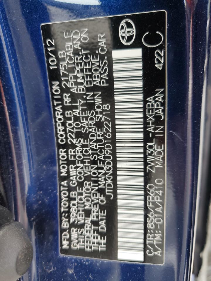 2013 Toyota Prius VIN: JTDKN3DU9D1622718 Lot: 65586695