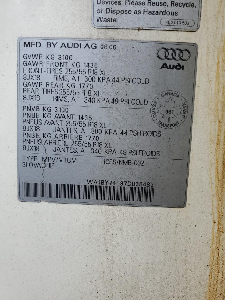 2007 Audi Q7 3.6 Quattro Premium VIN: WA1BY74L97D038483 Lot: 63975835