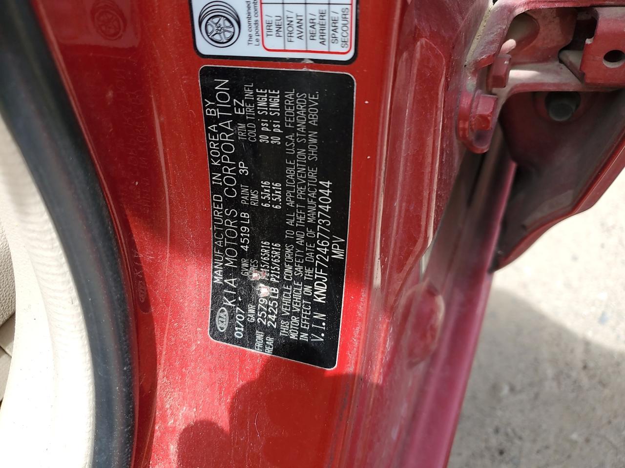 kndjf724677374044 KNDJF724677374044 2007 Kia Sportage Lx