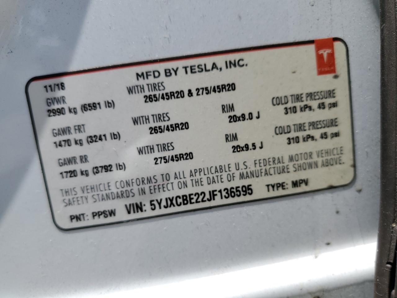 2018 Tesla Model X VIN: 5YJXCBE22JF136595 Lot: 61272195