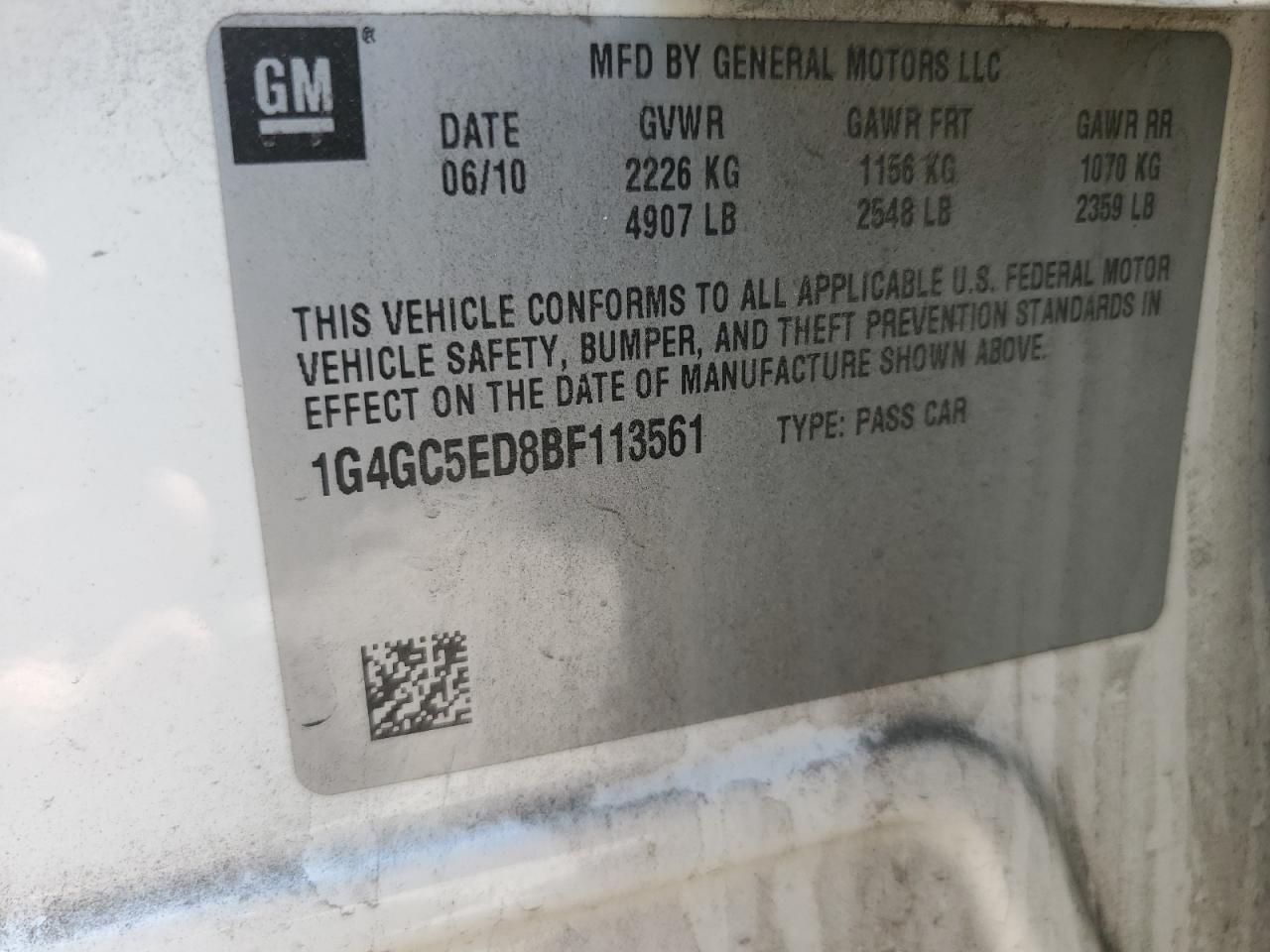 2011 Buick Lacrosse Cxl VIN: 1G4GC5ED8BF113561 Lot: 62426905