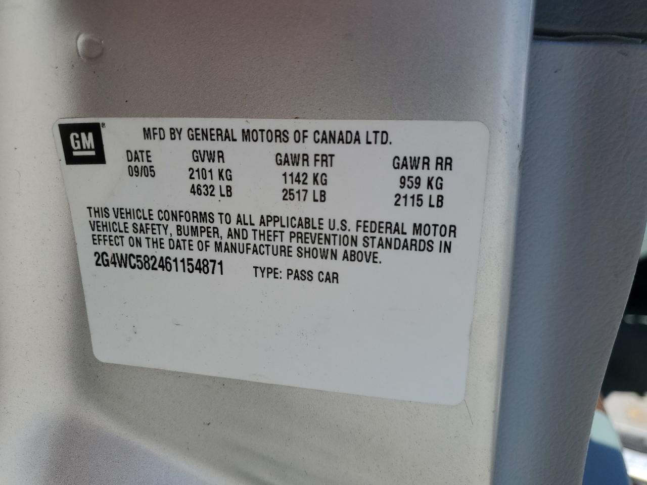 2006 Buick Lacrosse Cx VIN: 2G4WC582461154871 Lot: 65503595