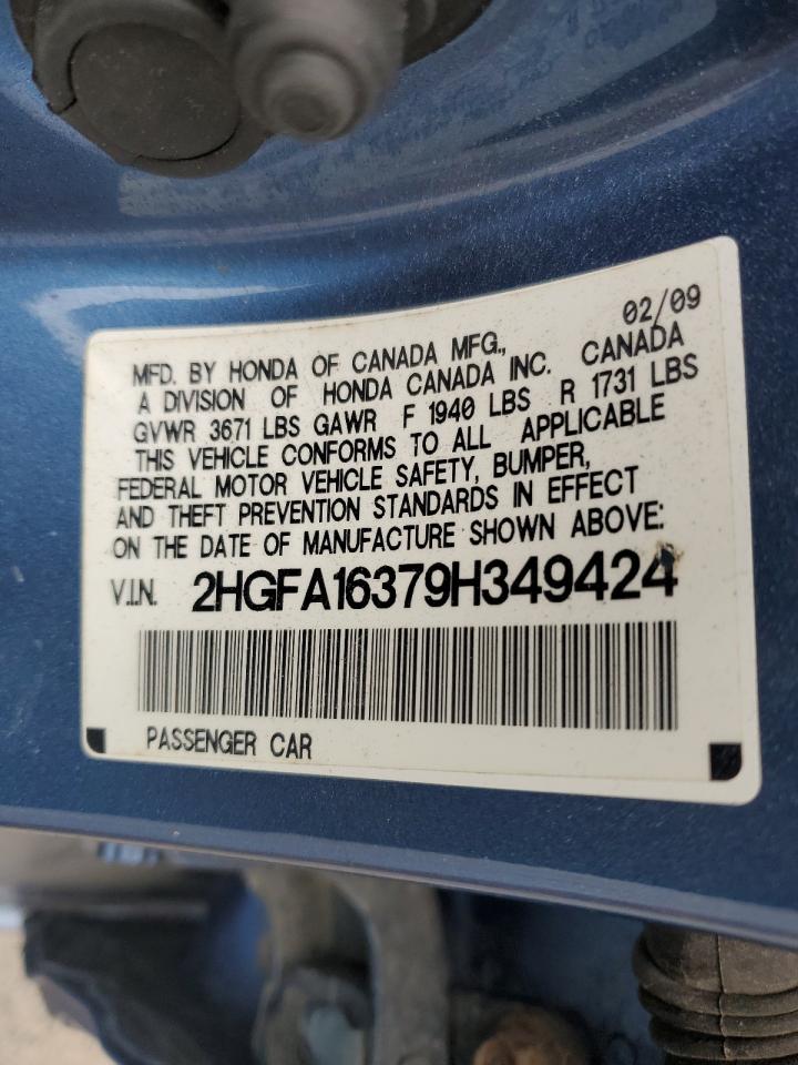 2009 Honda Civic Vp VIN: 2HGFA16379H349424 Lot: 64766855