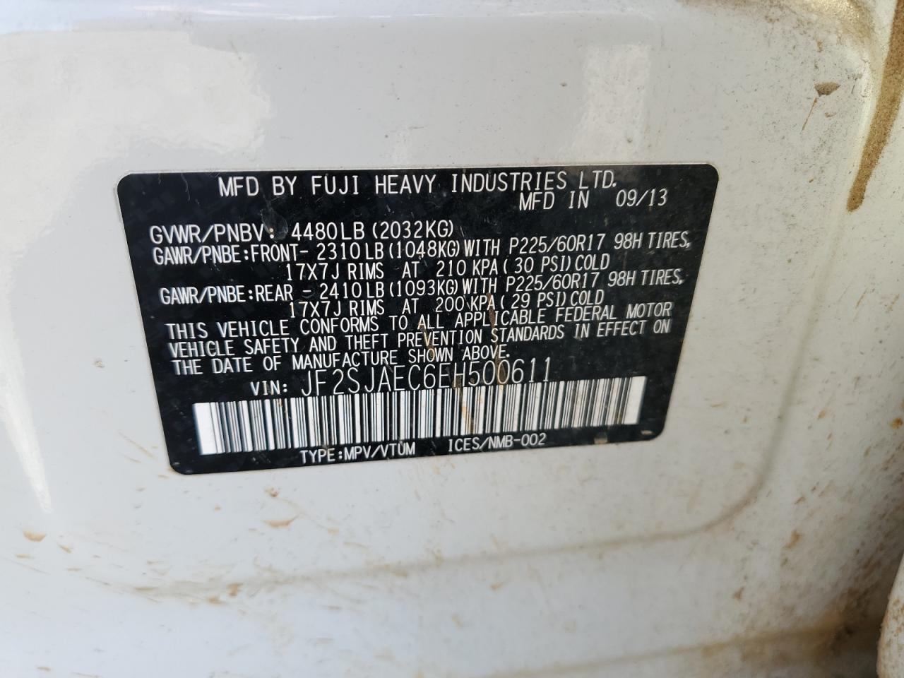 2014 Subaru Forester 2.5I Premium VIN: JF2SJAEC6EH500611 Lot: 63146865