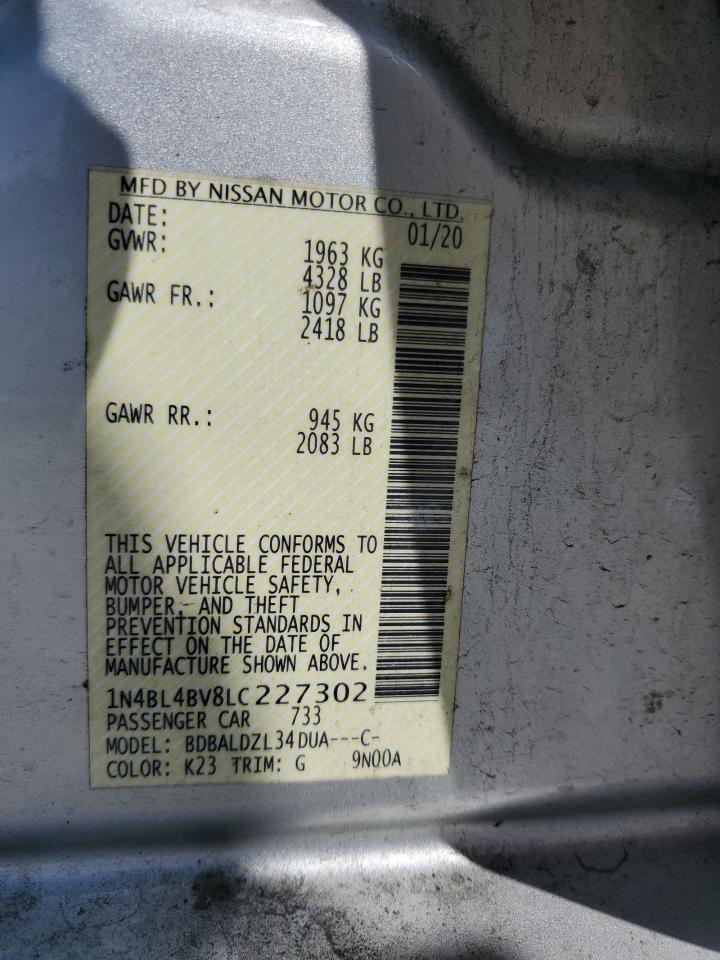 2020 Nissan Altima S VIN: 1N4BL4BV8LC227302 Lot: 64148215