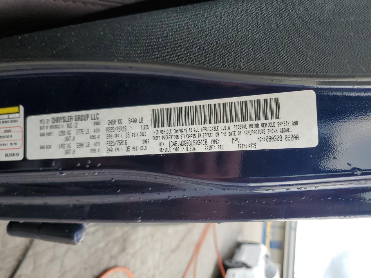 2013 Jeep Wrangler Unlimited Sport VIN: 1C4BJWDG0DL503418 Lot: 64759785