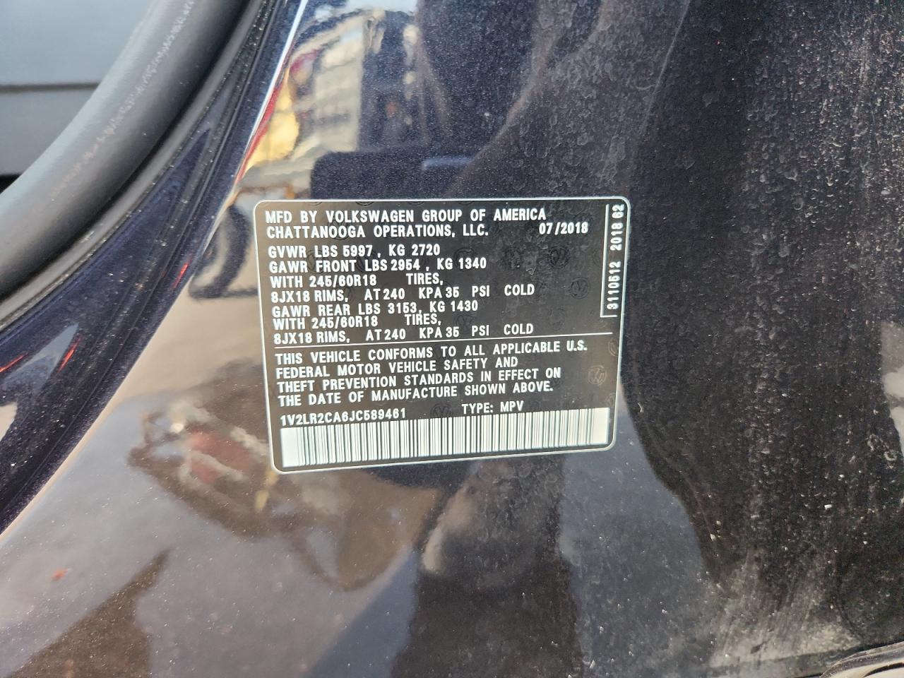 2018 Volkswagen Atlas Se VIN: 1V2LR2CA6JC589461 Lot: 63085705