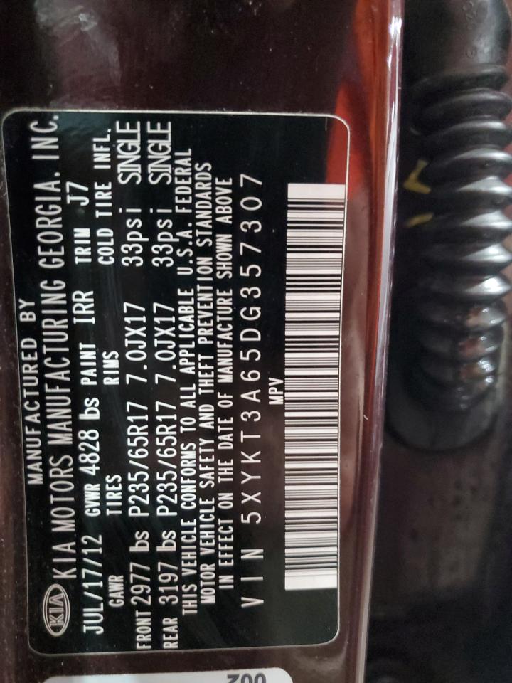 2013 Kia Sorento Lx VIN: 5XYKT3A65DG357307 Lot: 64126095